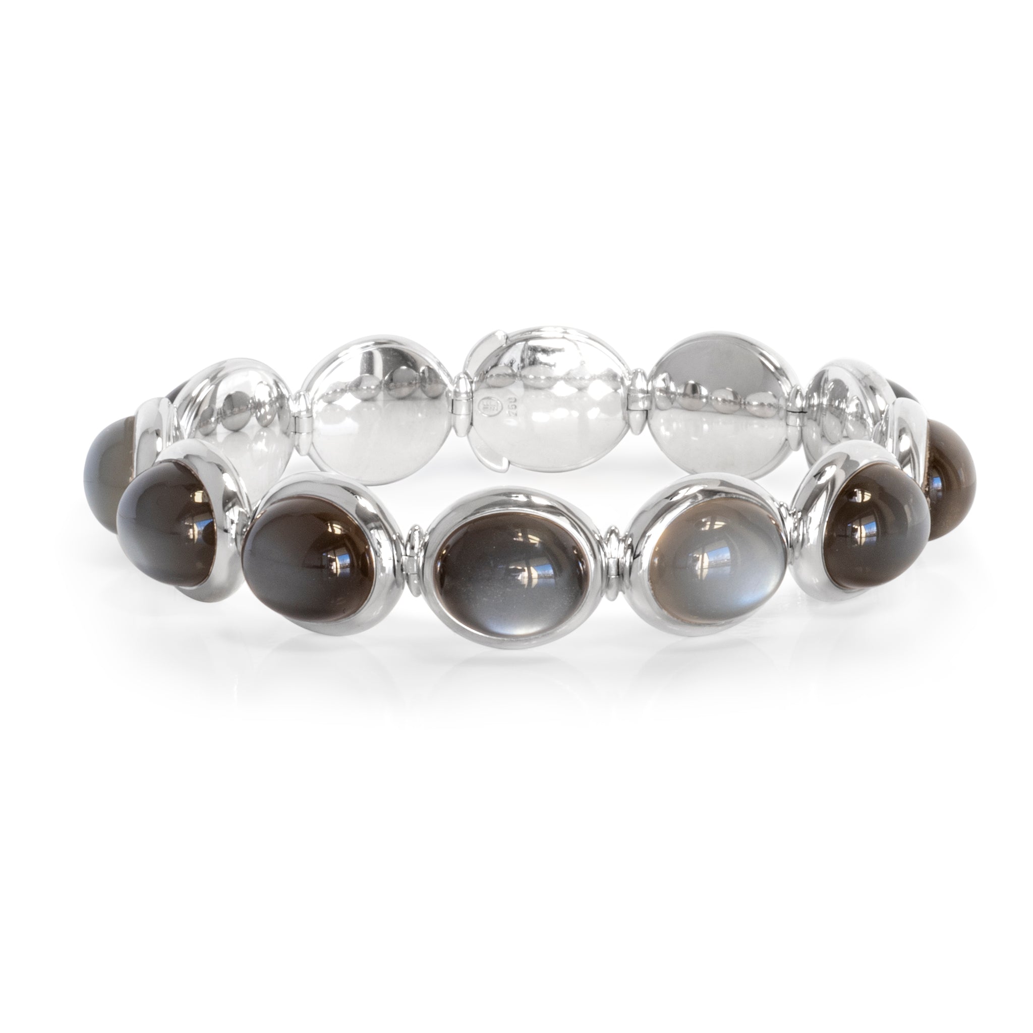 Armband 750 Weißgold mit 12 anthrazitfarbenen Mondstein Cabochons