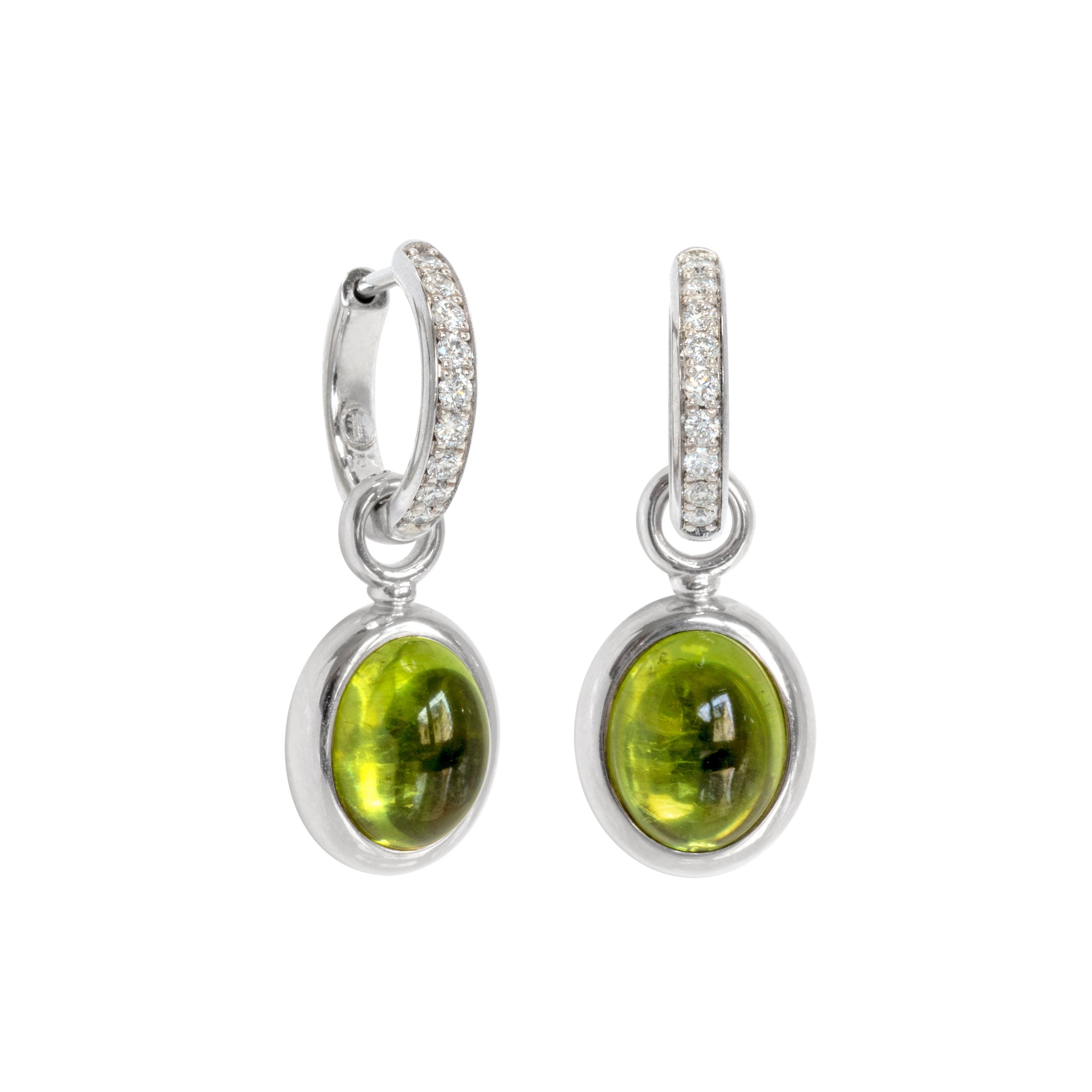 Klappcreolen 750 Weißgold mit Brillanten und Peridot Einhängern