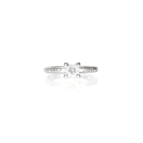Solitärring 750 Weißgold mit Außengravur "mon cuer"