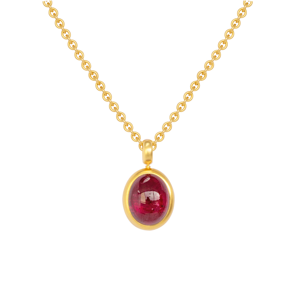 Anhänger 750 Gelbgold mit Rubellit Cabochon